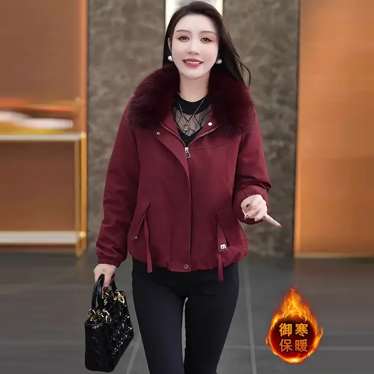 时尚加绒加厚显瘦短款棉服女2025冬季新款复古宽松保暖外套上衣服