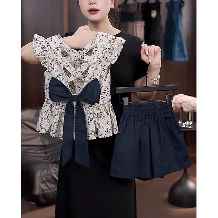 女童夏套装2025新款儿童洋气时尚镂空背心短裤女孩好看绝美两件套