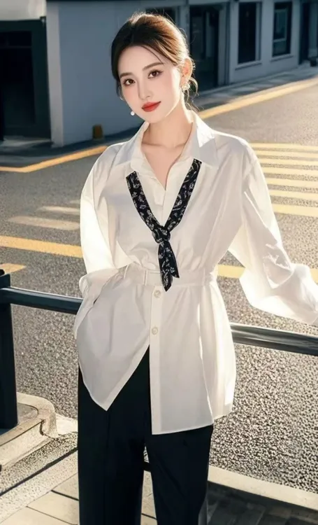 SS643白色衬衫女2025早春新款高级感衬衣韩系气质百搭收腰上衣