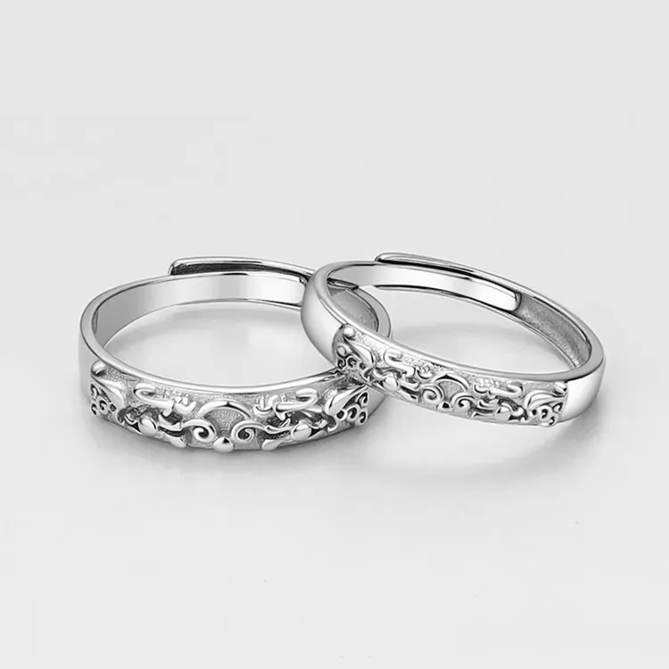 925银戒指 【寓意招贝才】貔貅情侣戒指好运活口对戒s925银指环简约