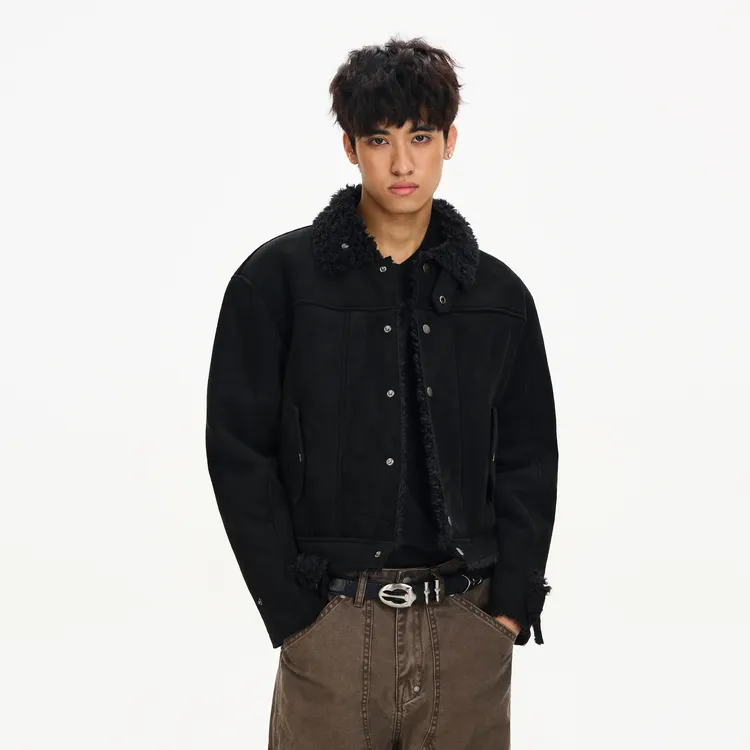 Syri 美式复古皮毛一体短宽工装夹克男女同款外套潮