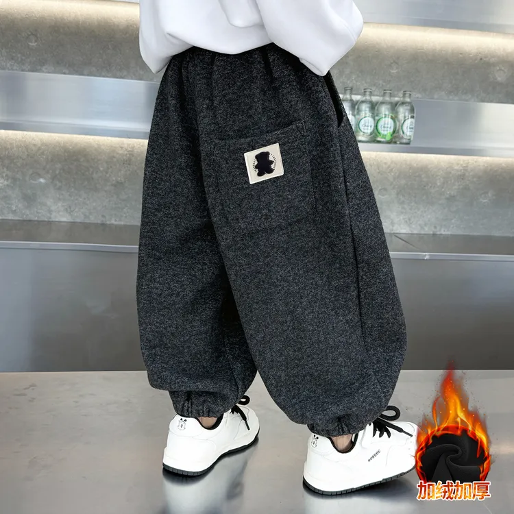 痞帅男童一体绒裤子2025新款宝宝秋冬装加厚长裤儿童保暖束脚裤潮