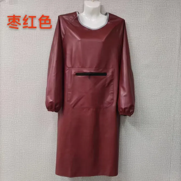 06成人家用防油拉链围裙裙罩韩版时尚长袖做饭工作服防水长裙