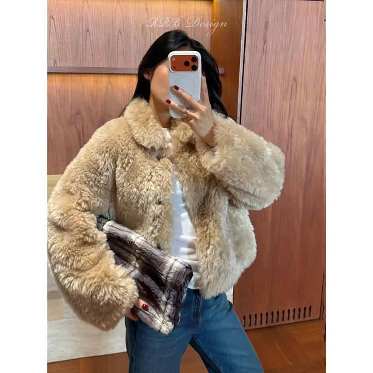 RRB Design 宽松翻领单排扣百搭显瘦时髦保暖环保皮草外套