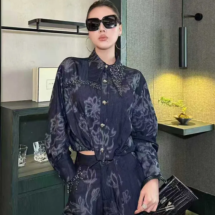 新中式国风气质提花套装裤女2025秋季新款衬衫阔腿裤两件套