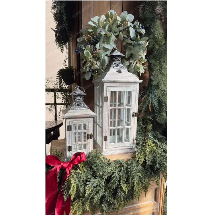 法式出口实木铁艺雕刻风灯 做旧擦白款  GC0268