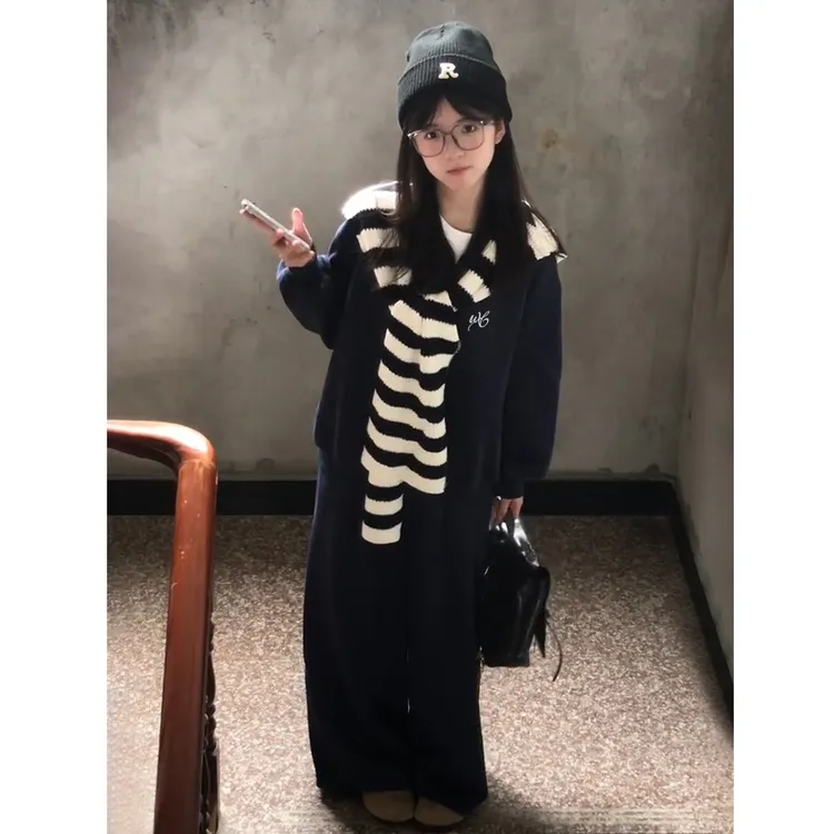 休闲运动披肩卫衣套装女韩系通勤百搭高级感学生慵懒风长裤三件套