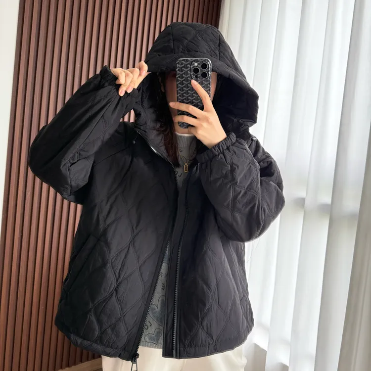 美亚恩NANA【菱格纹棉服】秋冬加厚菱格纹连帽棉服外套女宽松C0507