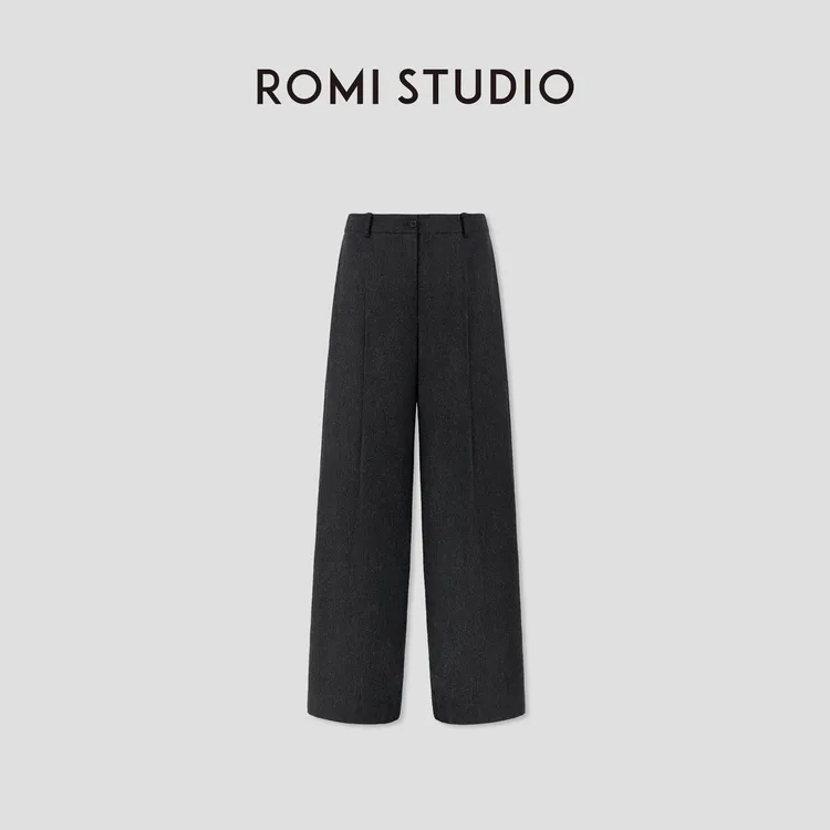 ROMI STUDIO“自我轮廓”绵羊毛混纺花纱肌理感阔腿休闲裤 431Z2100