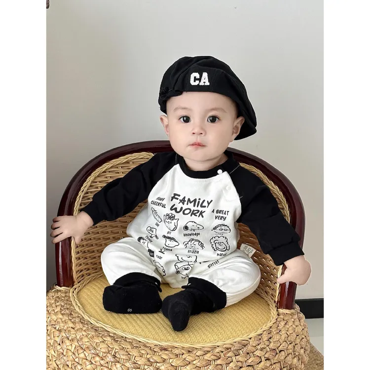 MK&UR.BV婴儿衣服卡通连体衣秋季装款男宝宝哈衣小月龄外出服穿搭