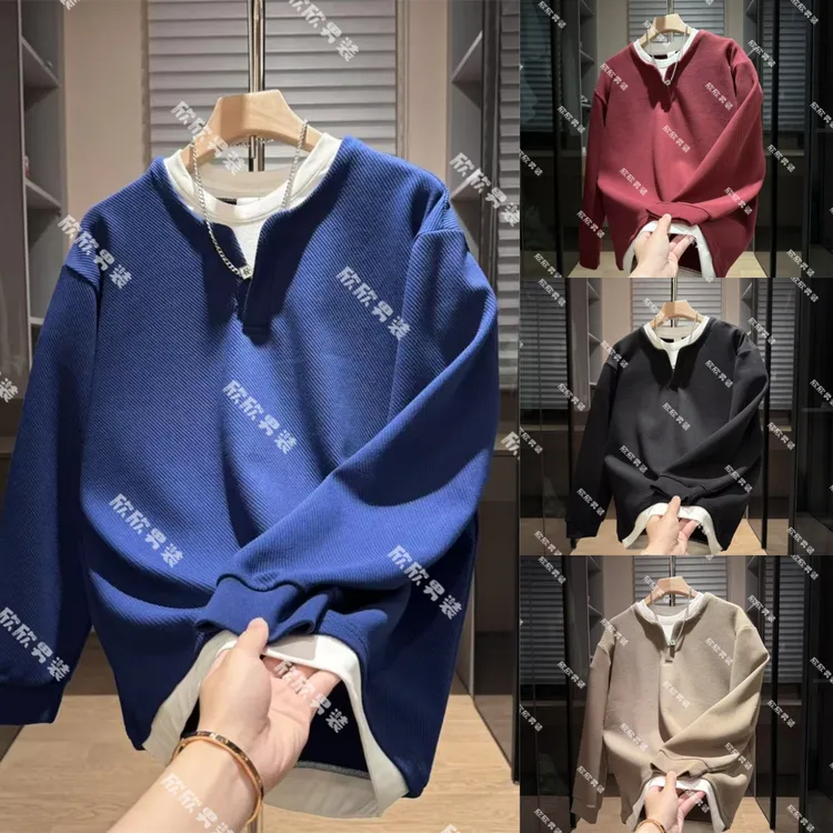 高品质潮牌斜纹设计师款假两件痞帅时尚休闲男士卫衣