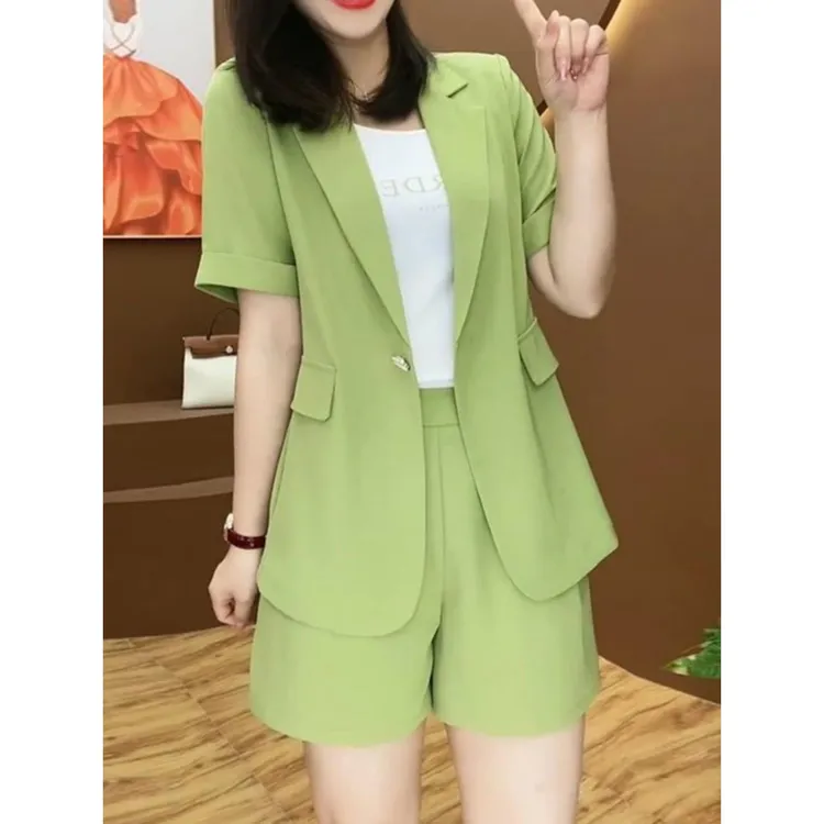 西装套装女时尚洋气时髦2025新款夏装大码胖mm显瘦遮肉短裤两件套