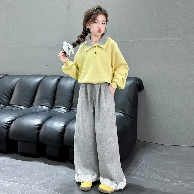 女童春秋套装2025新款洋气时髦大童polo领卫衣秋季儿童休闲阔腿裤