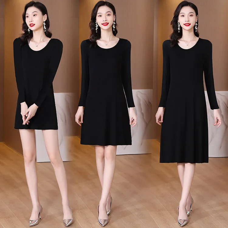  2025新款长袖裙女中长款内搭衬裙宽松大码显瘦连衣裙内衬打底裙