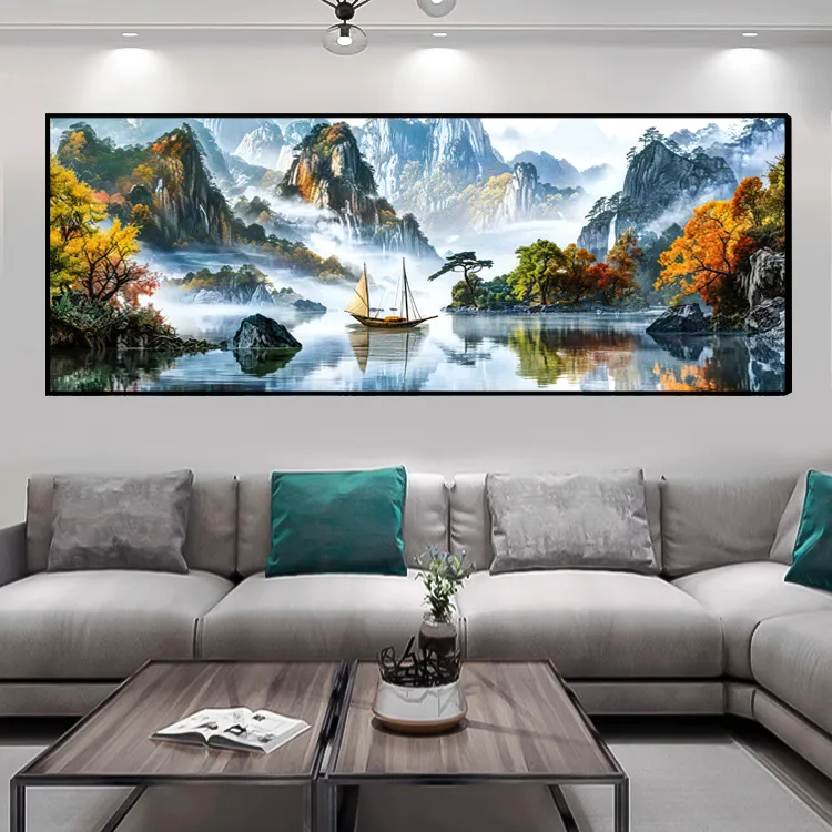 【多款可选】简约大气客厅装饰画现代轻奢山水风景画镶钻晶瓷画挂画