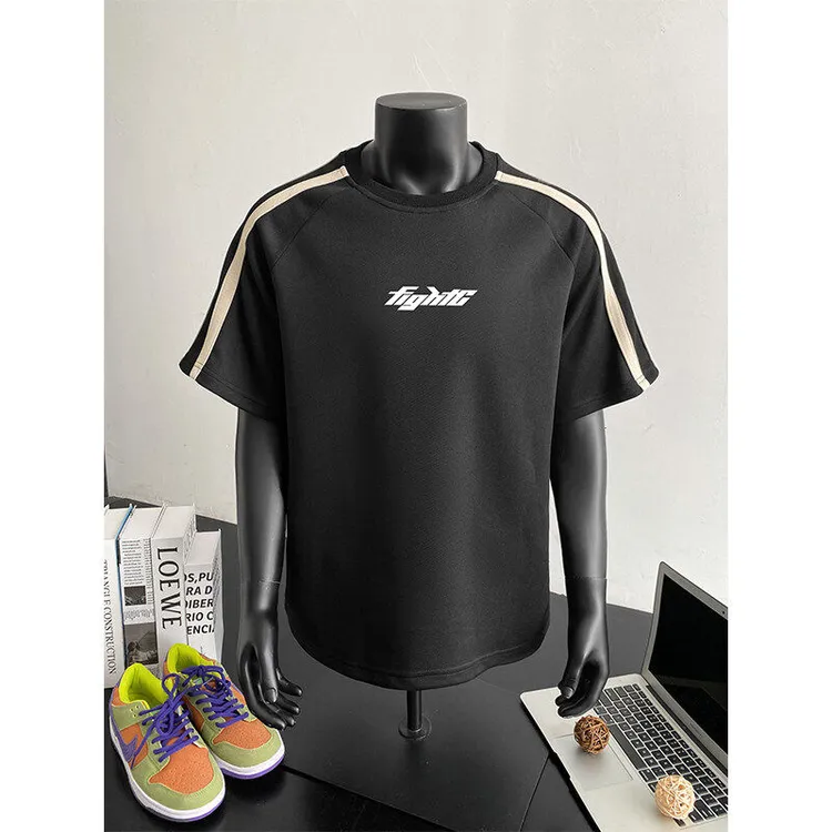 高克重美式高街半袖上衣男款夏季立体裁剪字母印花设计ins短袖T恤