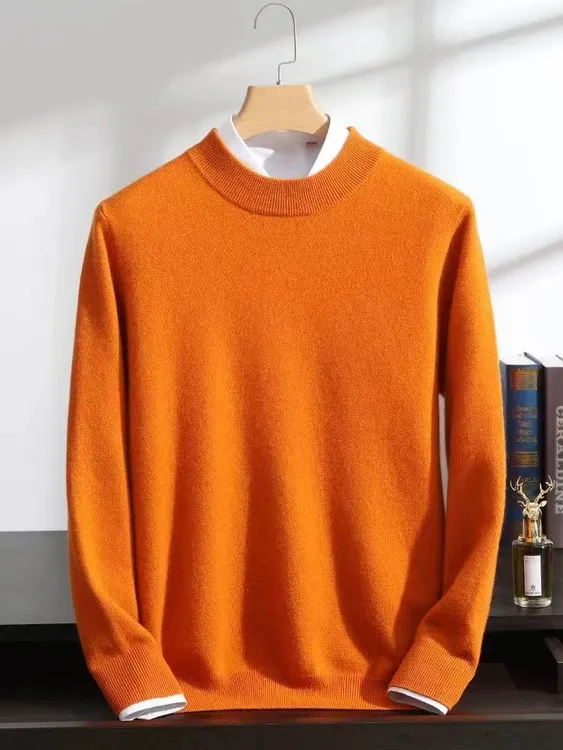 290-340克新品100%男士纯山羊绒衫加厚半高领时尚休闲百搭秋冬