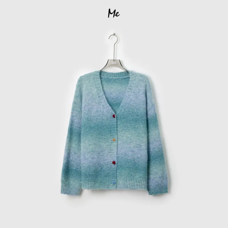 ME【画廊】绵羊毛混纺渐变段染针织上衣高级感百搭v领毛衣MEQA2734