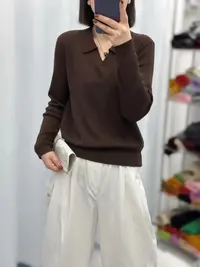 女厚款薄款针织翻领常规款衫百搭打底衫秋季纯色休闲