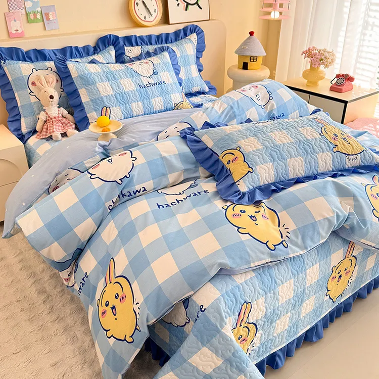 2026新款正版授权吉伊卡哇全棉夹棉防滑床盖款四件套卡通床盖单件