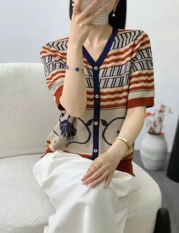 夏季新款高级感气质短袖宽松休闲百搭显瘦拼色