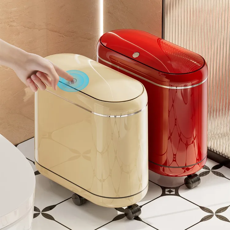 卫生间垃圾桶家用2025新款厕所客厅窄夹缝带盖高颜值移动带轮纸篓