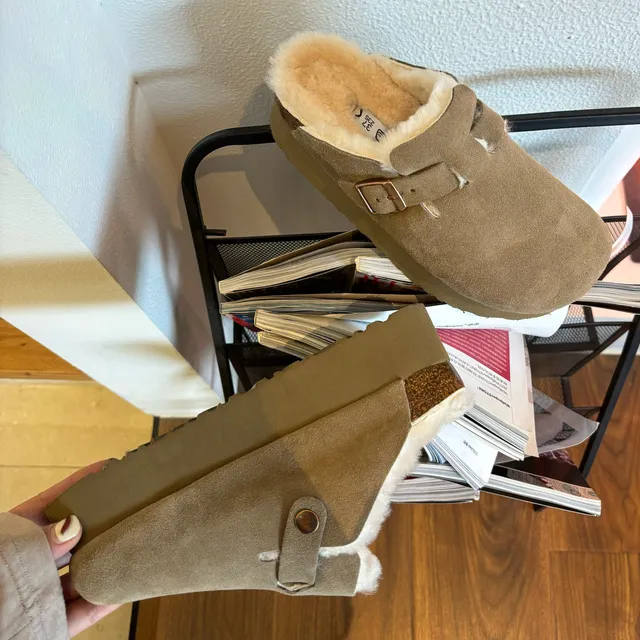 勃肯鞋女2025新款皮毛一体包头拖厚底半拖增高毛拖鞋秋冬博肯穆勒