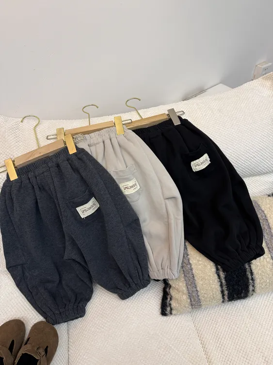儿童中性款加厚一体绒卫裤中小童秋冬款韩版长裤FK101