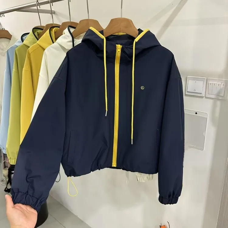 韩版连帽宽松外套女2025秋季新款撞色高级感夹克休闲百搭显瘦上衣