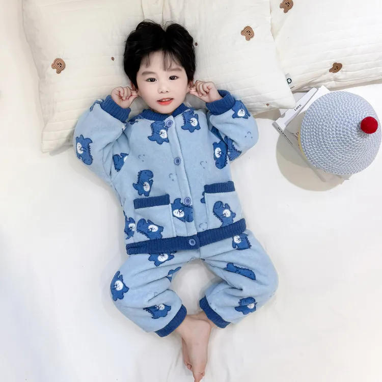 男童睡衣珊瑚绒秋冬款加厚2025新款男孩宝宝法兰绒套装儿童家居服