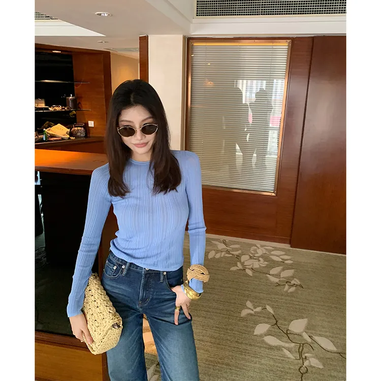 【ALONE SAVOR】龍喜儿针织交响曲时尚简约纯色针织衫女圆领Z903