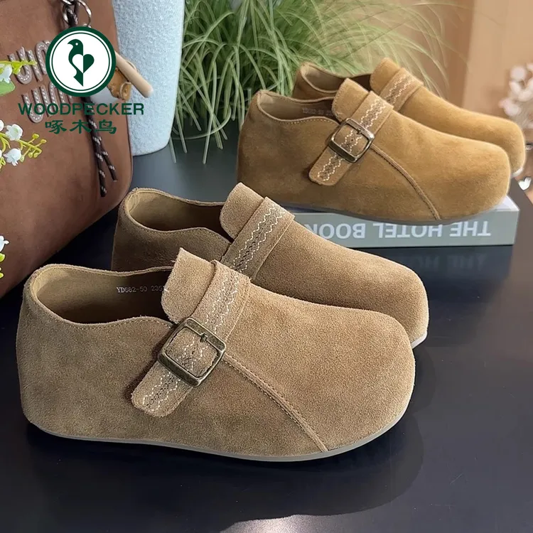 啄木鸟内增高勃肯鞋女2025秋新款软底懒人一脚蹬绝美厚底博肯鞋女