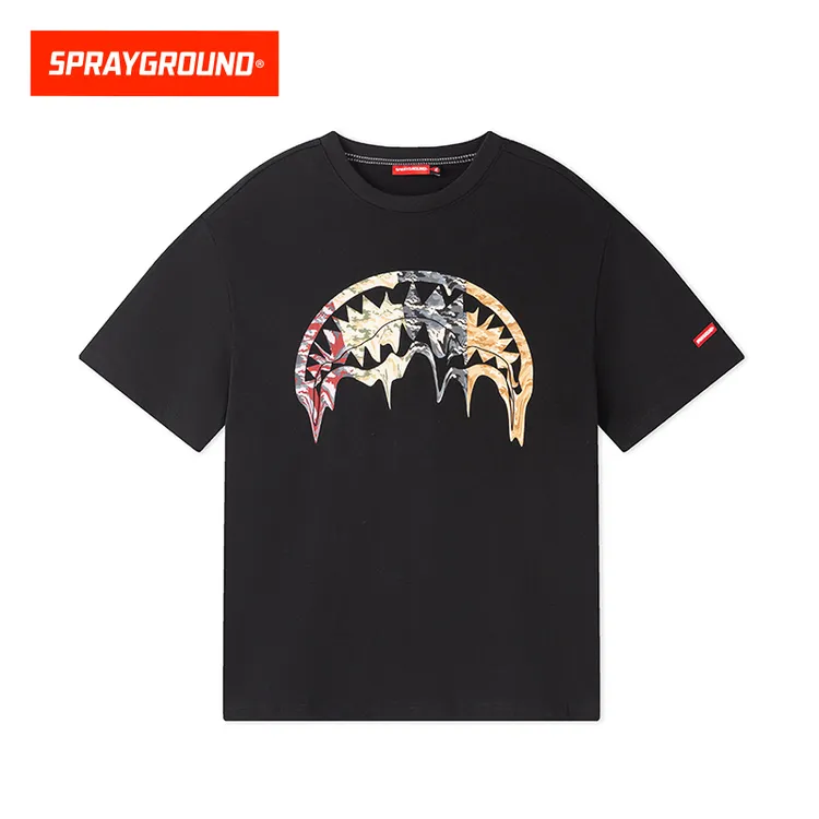 SPRAYGROUNG鲨鱼嘴短袖T恤迷彩拼色嘴印花潮流纯棉DR WE120219