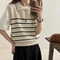 58131 韩系早秋ins撞色条纹叠搭毛衣背心