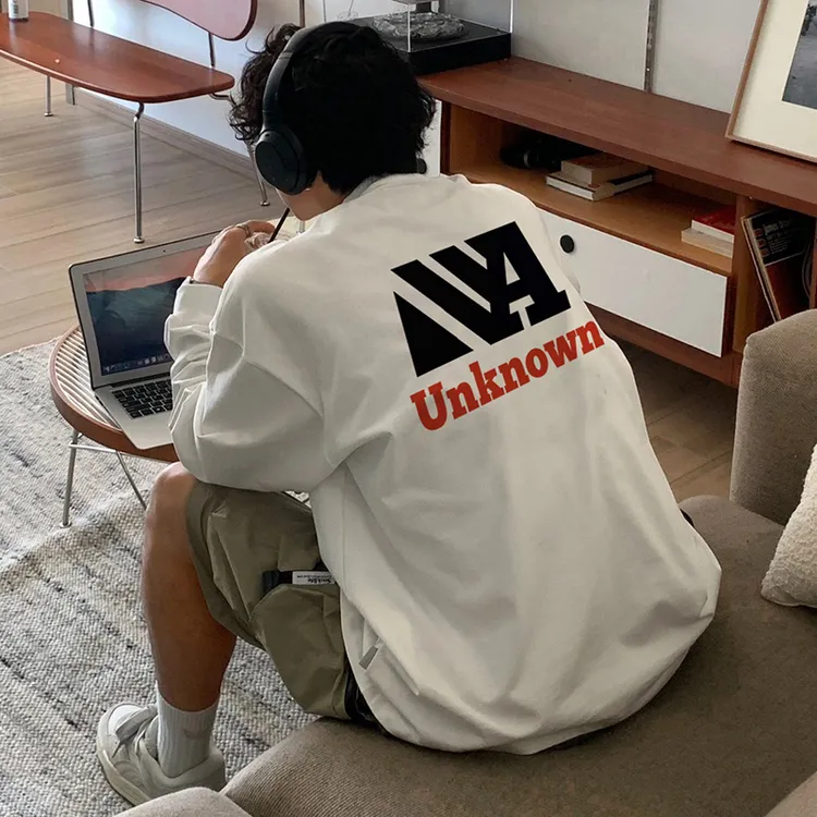 280g重磅纯棉束口长袖T恤男hiphop国潮美式字母印花春秋宽松内搭