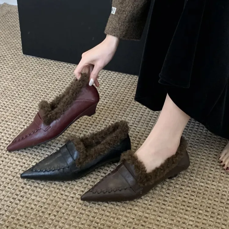 陈陈家 G5-30 韩系单鞋加绒毛毛鞋秋冬百搭低跟软底ins女鞋