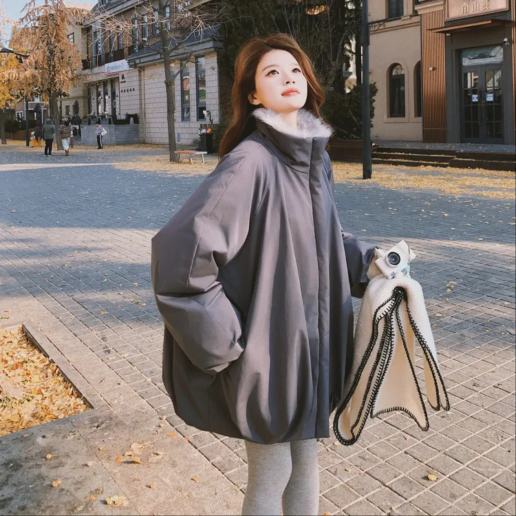 韩式灰色立领加厚羽绒服女2025冬季新款通勤风90白鸭绒派克服外套