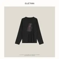 ELLETIAN "狗狗T"宽松显瘦印花圆领长袖上衣EAQZ014