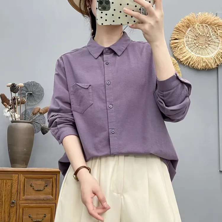 2025秋季新款全棉磨毛衬衫女休闲百搭上衣86302