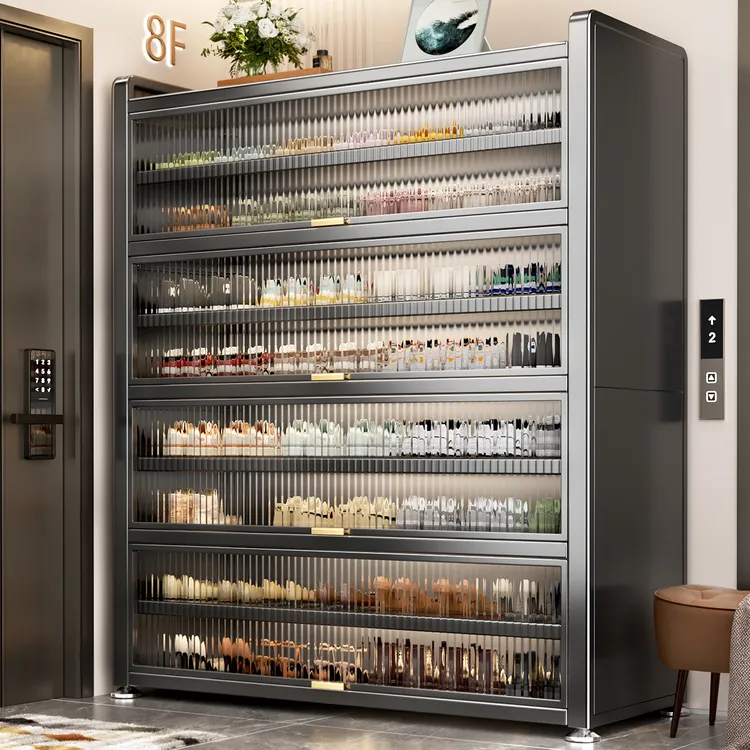 钢制鞋柜家用电梯门口多层收纳一体靠墙防尘入户玄关走廊储物鞋架