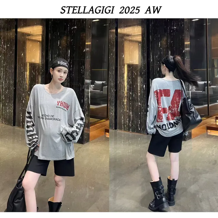 SG / 郭幂幂 AW 早秋新品 慵懒风 撞色字母宽松版长袖T-20251615