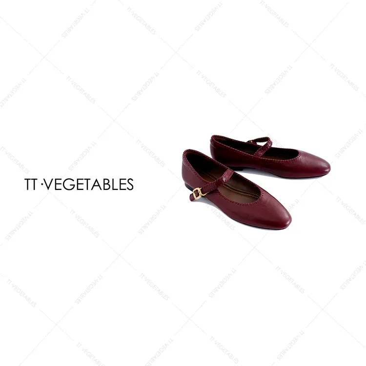 TT・VEGETABLES玛丽珍鞋平底植鞣皮浅口薄款单鞋休闲英伦风521125