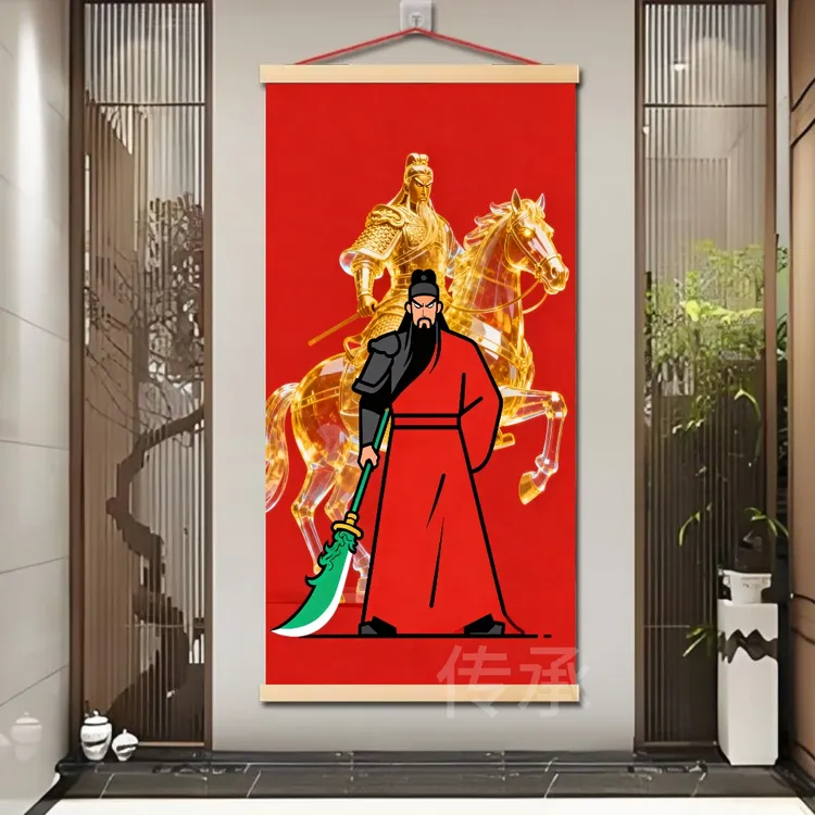 中式关羽钟馗伏魔图油画招财挂画适合玄关客厅过道走廊装饰画供奉