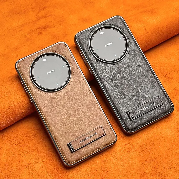 适用华为Mate60Pro+纯色皮纹支架手机壳高档商务男Mate60防摔