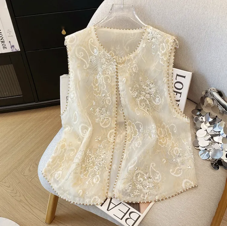 春夏季新中式刺绣薄款马甲2025背心女款新款轻国风高级感上衣马甲