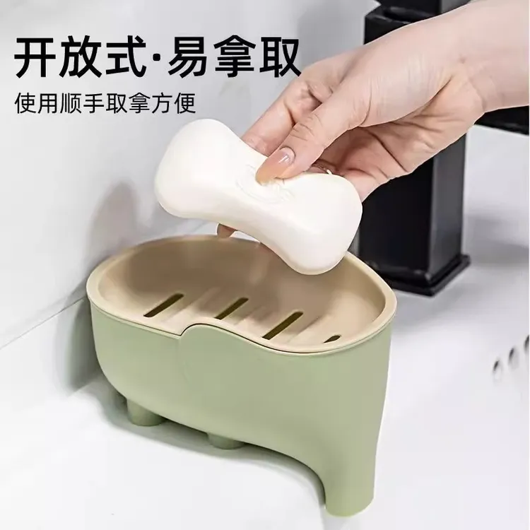 新款创意家用免打孔大象肥皂盒学生宿舍卫生间架大号沥水双层轻奢
