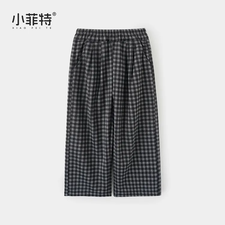 小菲特女童秋装新款格纹长裤中大童时尚直筒裤儿童裤子HNKQ53090