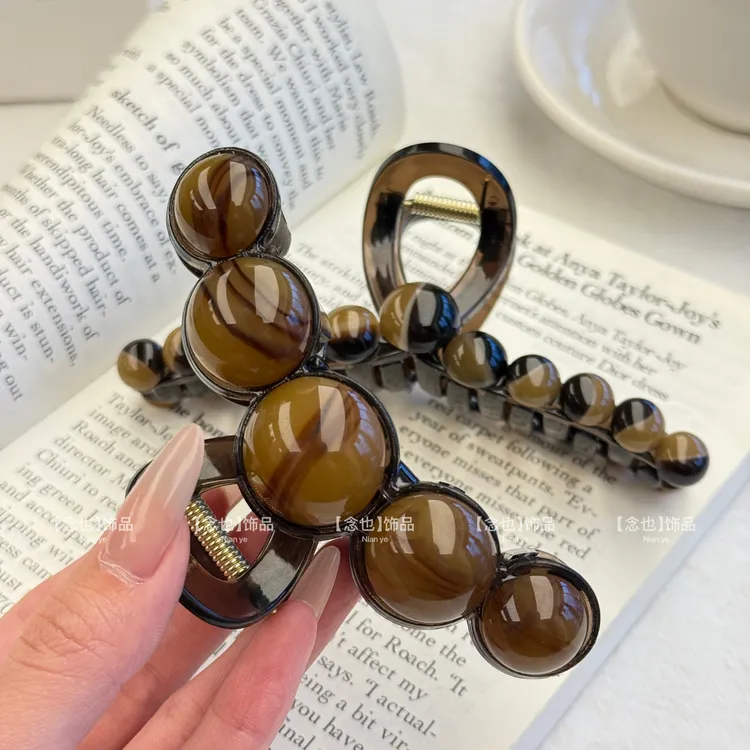 【念也】高级感珠珠抓夹大号发夹女2025新款气质后脑勺盘发鲨鱼夹子