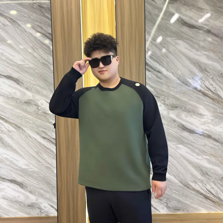 （加绒）大码男装 秋季拼接 撞色 时尚潮流 打底卫衣72735