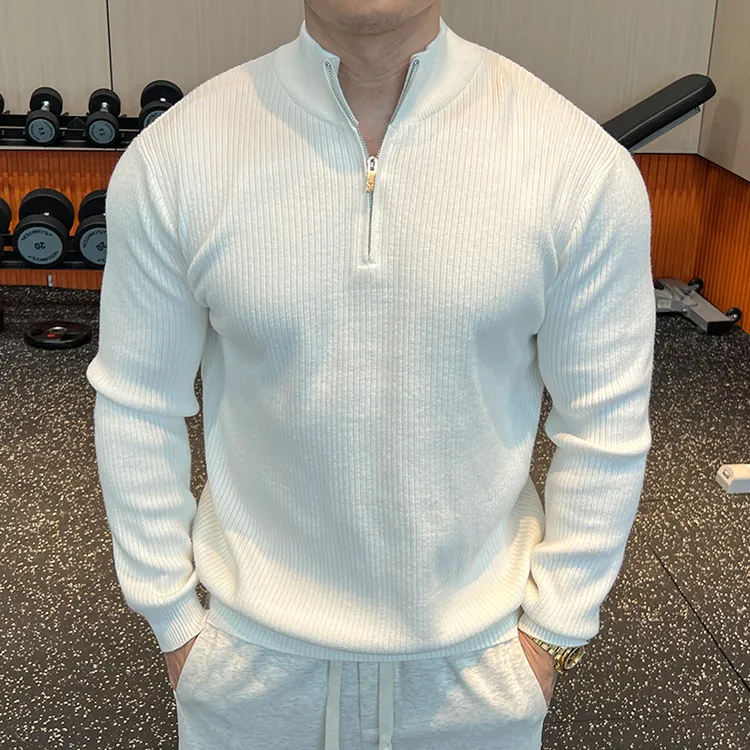 秋冬新款气质男士运动健身毛衣针织衫长袖上衣立领半拉链休闲百搭